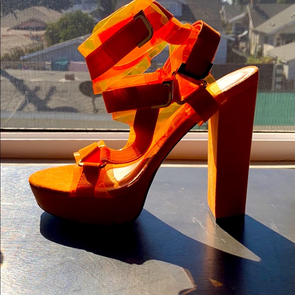 Neon Orange Bandage Strapped Platform Heels